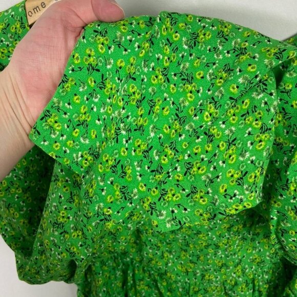 NEW AFRM Green Puff Sleeve Printed Blouse Square Neck Size Large Hough Top‎ Boho - Picture 7 of 13